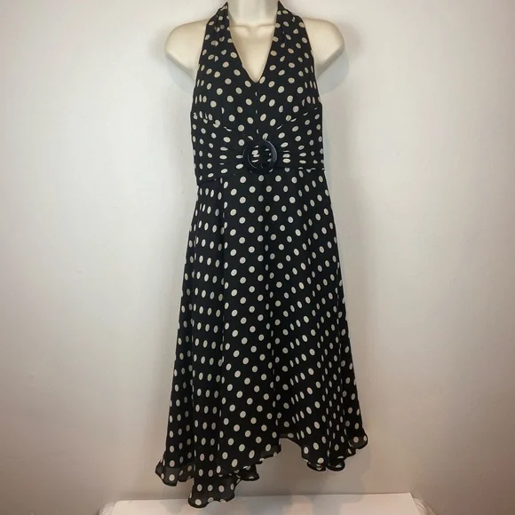 black and white polka dot halter dress White House Black Market Black Polka Dot Halter Dress
